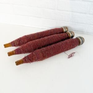 Vintage Wood Bobbins Spool Wooden Textile W/ Thread 9" Set of 3